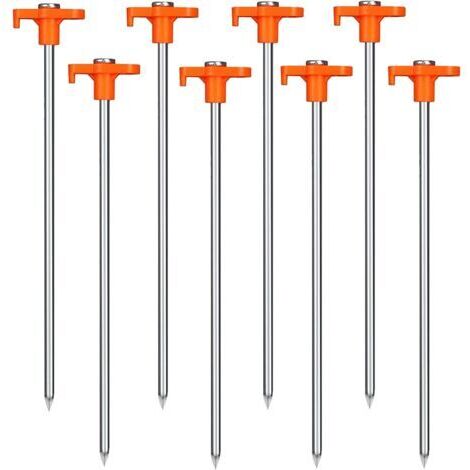 Lot de 8 piquets de tente à visser avec filetage pour camping et extérieur - Piquets d'ancrage en acier pour tentes, bâches, auvents, camping, jardins