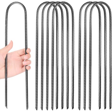 Lot de 8 piquets de tente de 30 cm, ancrages de trampoline en forme de U, conception pointue, ancrages de jardin résistants à la rouille, adaptés aux clôtures, au camping et aux balançoires.