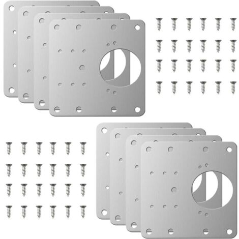 Lot de 8 plaques de réparation de charnière, kit de réparation de charnière pour armoires de cuisine, kit de plaque de montage de charnière de porte en acier inoxydable