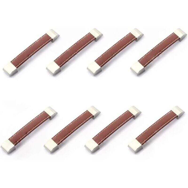Lot de 8 poignées de tiroirs ou placards en métal et cuir (160mm, marron)