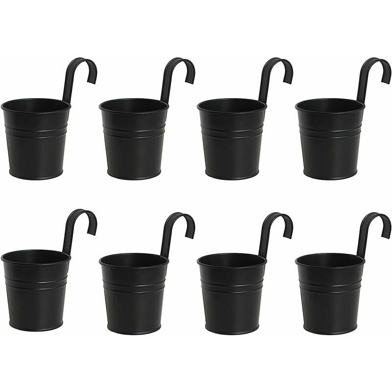 Lot de 8 pots de fleurs à suspendre en fer noir avec crochet amovible pour extérieur intérieur ou extérieur