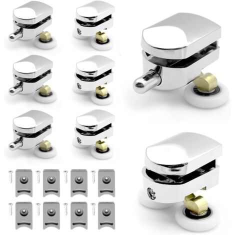 Lot de 8 poulies doubles pour porte de douche en verre avec roues de 23 mm de diamètre pour cabine de douche de rechange