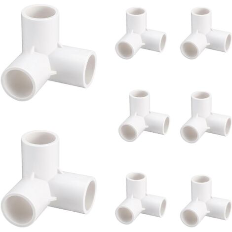 Lot de 8 raccords coudés à 3 voies pour tuyaux PVC, compatibles avec la fabrication de meubles en PVC, les structures de serres et les tentes.