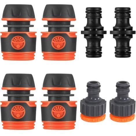 Lot de 8 raccords de tuyau d'arrosage, adaptateur de robinet de tuyau d'arrosage, connecteur de tuyau 2 en 1 à connexion rapide pour raccords de conduite d'eau
