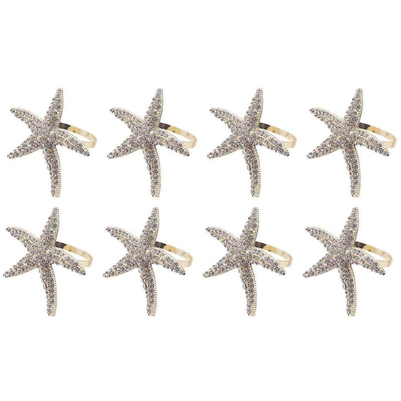 Lot de 8 ronds de serviette en cristal en forme d'étoile de mer, porte-serviettes en strass pour fête de mariage, plage