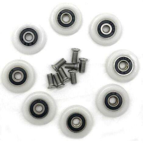 Lot de 8 roues de rechange pour porte de douche de 23 mm de diamètre Fixation de porte et paroi de douche