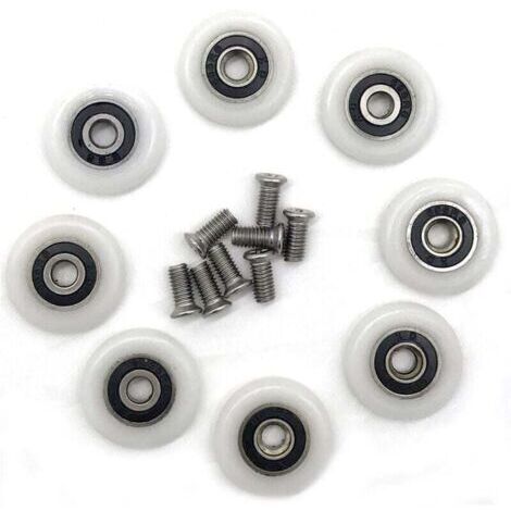 Lot de 8 roulettes de porte de douche 23mm – Rouleaux en plastique – Vis en acier inoxydable M5 x 20mm – Pour portes en verre