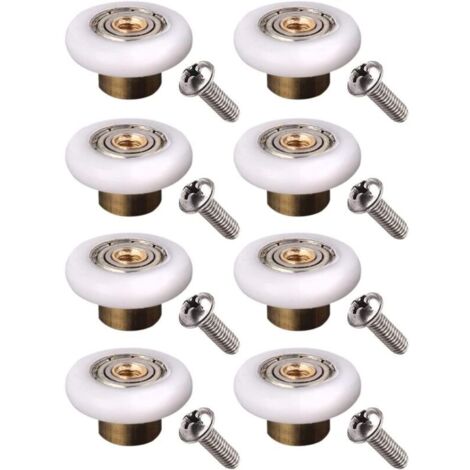 Lot de 8 roulettes de porte de douche diamètre 19 mm,blanc,19 mm x 5 mm (8 boules en acier inoxydable avec vis) (8 pièces en cuivre avec vis) -