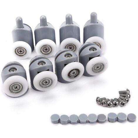 Lot de 8 roulettes doubles pour porte de douche/salle de bain - Diamètre des roulettes : 25 mm