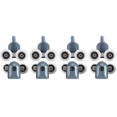 Lot de 8 roulettes doubles réglables pour porte de douche et salle de bain (4 roulettes, couvercles de vis supérieurs et inférieurs) (roue double)