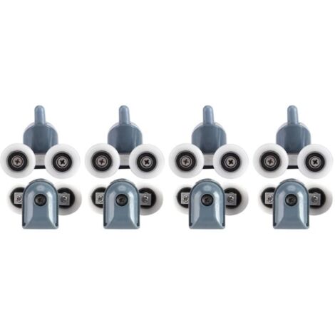 Lot de 8 roulettes doubles réglables pour porte de douche et salle de bain (4 roulettes, couvercles de vis supérieurs et inférieurs) (roue double)
