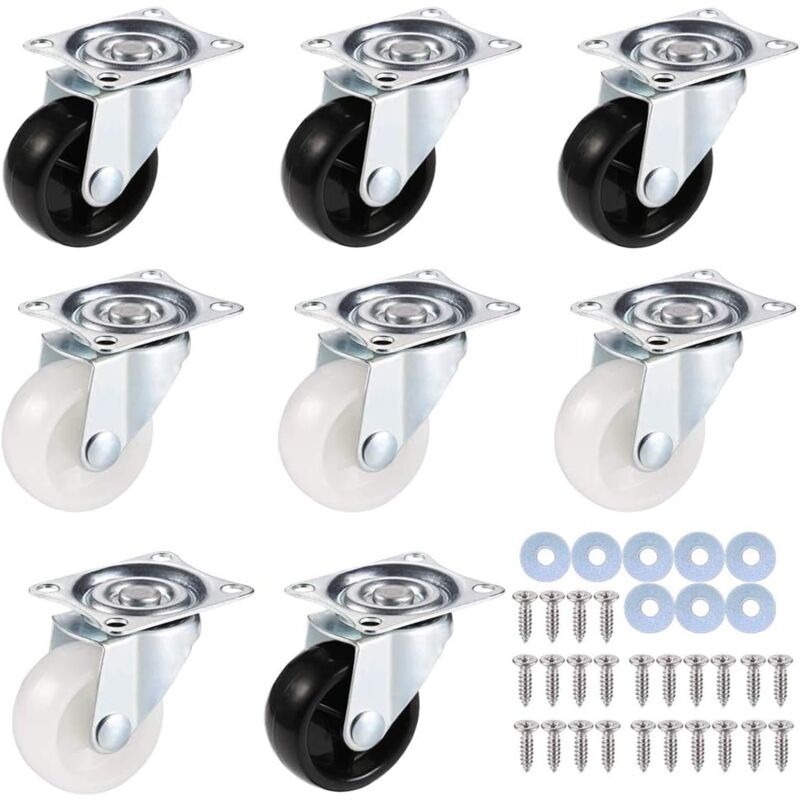 Lling - Lot de 8 roulettes pivotantes avec vis, roulettes de meubles, roulettes de meubles, roulettes pivotantes avec frein, roues robustes,