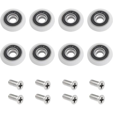 Lot de 8 roulettes pour paroi de douche avec vis M5, guides incurvés blancs avec roulettes excentriques, roulettes de rechange pour portes coulissantes en verre, 23 mm