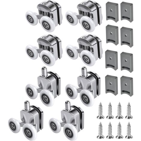 Lot de 8 roulettes pour porte de douche, 23 mm, avec bloc anti-collision et vis, accessoires pour portes coulissantes, portes de douche en verre