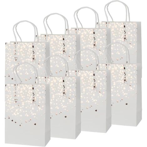Lot de 8 sacs cadeaux en forme de cœur avec poignée, en papier blanc.
