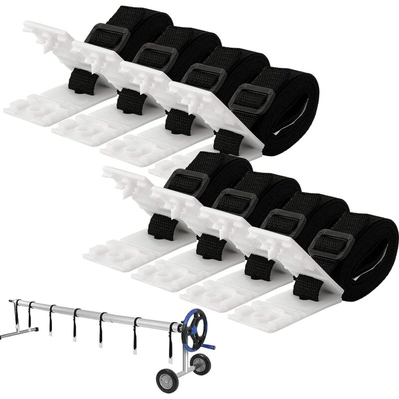 Coavas - Kit de fixation de bobine de bâche solaire pour piscine avec 8 sangles adhésives en nylon et languettes, 8 plaques de cordon, 8 boucles