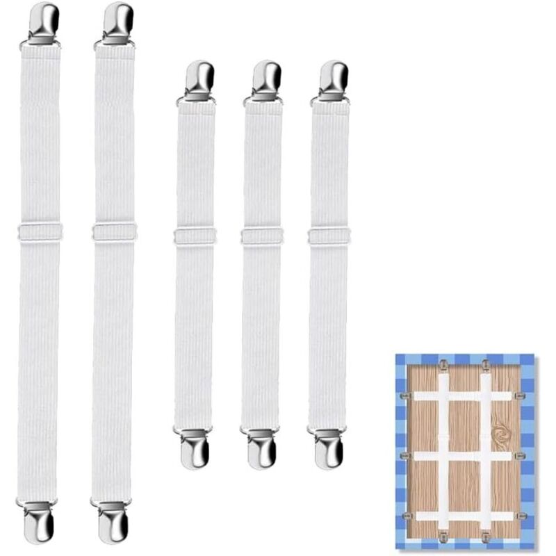 Lot de 8 Serre-nappes Invisibles avec Sangle élastique, sans Outil, Blanc, pour Table épaisse, Jardin, Pique-Nique, Usage intérieur et extérieur