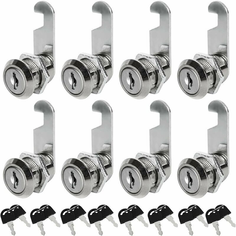 Lot de 8 Serrures Boîte aux Lettres Universelle, 30mm Serrure Armoire Metallique, Barillet Boite aux Lettres en Alliage de Zinc avec 16 Clés pour