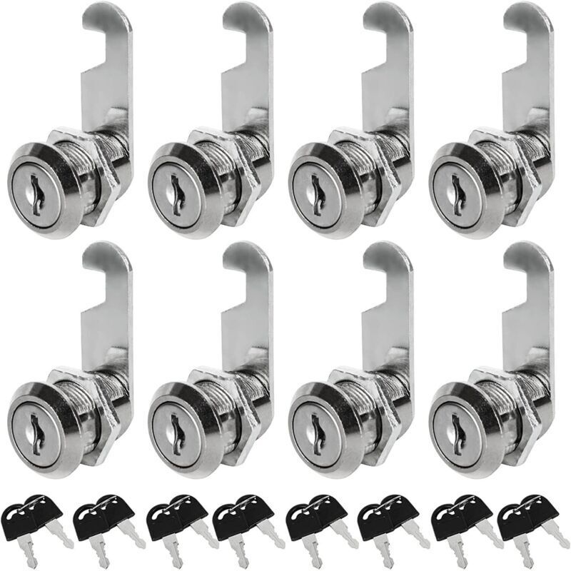 Lot de 8 Serrures Boîte aux Lettres Universelle, 30mm Serrure Armoire Metallique, Barillet Boite aux Lettres en Alliage de Zinc avec 16 Clés pour