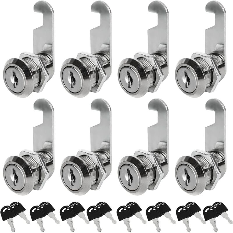 Lot de 8 Serrures Boîte aux Lettres Universelle, 30mm Serrure Armoire Metallique, Barillet Boite aux Lettres en Alliage de Zinc avec 16 Clés pour