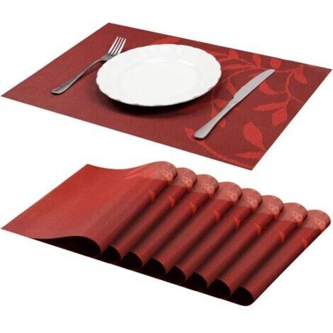 Lot de 8 Sets de Table Antidérapant Lavable en PVC Résistant à la Chaleur Sets de Table pour Table de Salle à Manger Rouge 45×30 cm