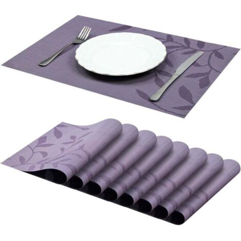 Lot de 8 Sets de Table Antidérapants Lavables en PVC Résistant à la Chaleur pour Salle à Manger Violet 45x30 cm