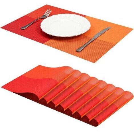 Lot de 8 Sets de Table Antidérapants Lavables en PVC Résistants à la Chaleur Orange