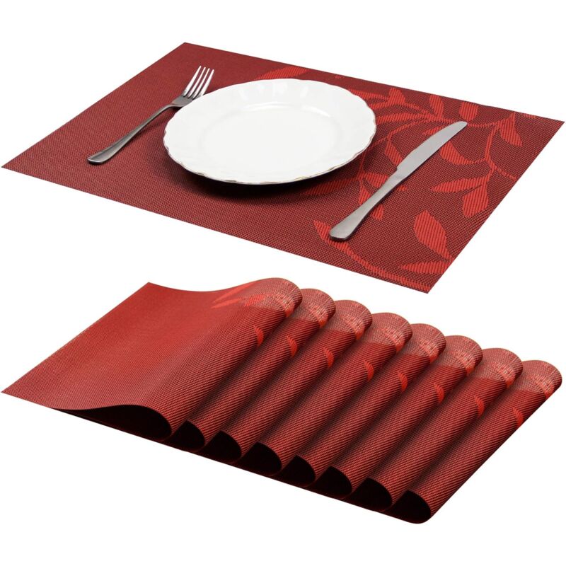 Sunxury - Lot de 8 Sets de Table Antidérapant Lavable en pvc Résistant à la Chaleur Sets de Table pour Table de Salle à Manger Rouge 45×30 cm
