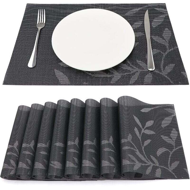 Sunxury - Lot de 8 Sets de Table Vinyle Résistant à l'usure à la Chaleur, Tissées pour Napperons de Cuisine 45 cm 30 cm, Feuilles Foncées