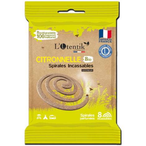 Lot de 8 spirales répulsives citronnelle bio – Insecticide biologique – Protection longue durée en extérieur – Fabriquées en France