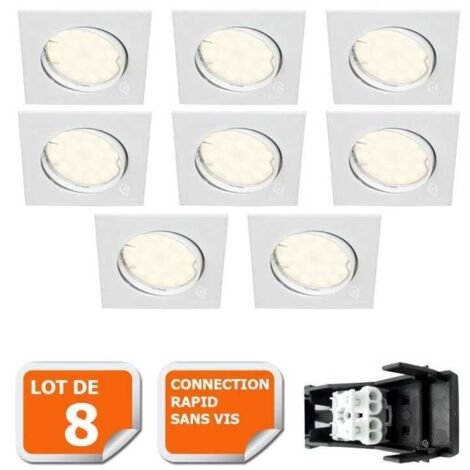 Lot de 8 spot encastrable orientable carré led smd gu10 230v blanc rendu environ 50w halogène