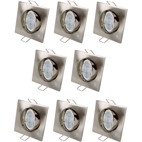 Lot de 8 Spot led carré 230v alu brossé 38° led blanc chaud