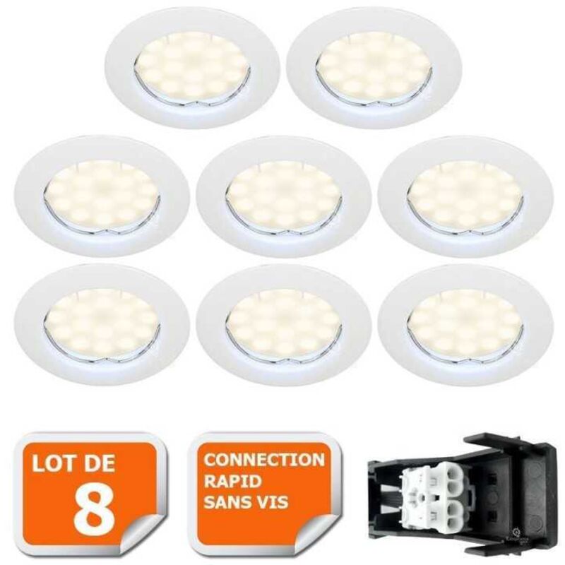 Lampesecoenergie - Lot de 8 Spot led complete ronde fixe eq. 50w blanc chaud