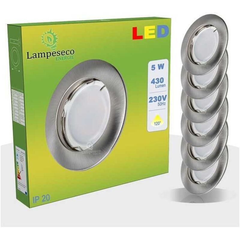 Lot de 8 Spot Led Encastrable Complete Alu Brossé Lumière Blanc Chaud 5W eq.50W ref.763