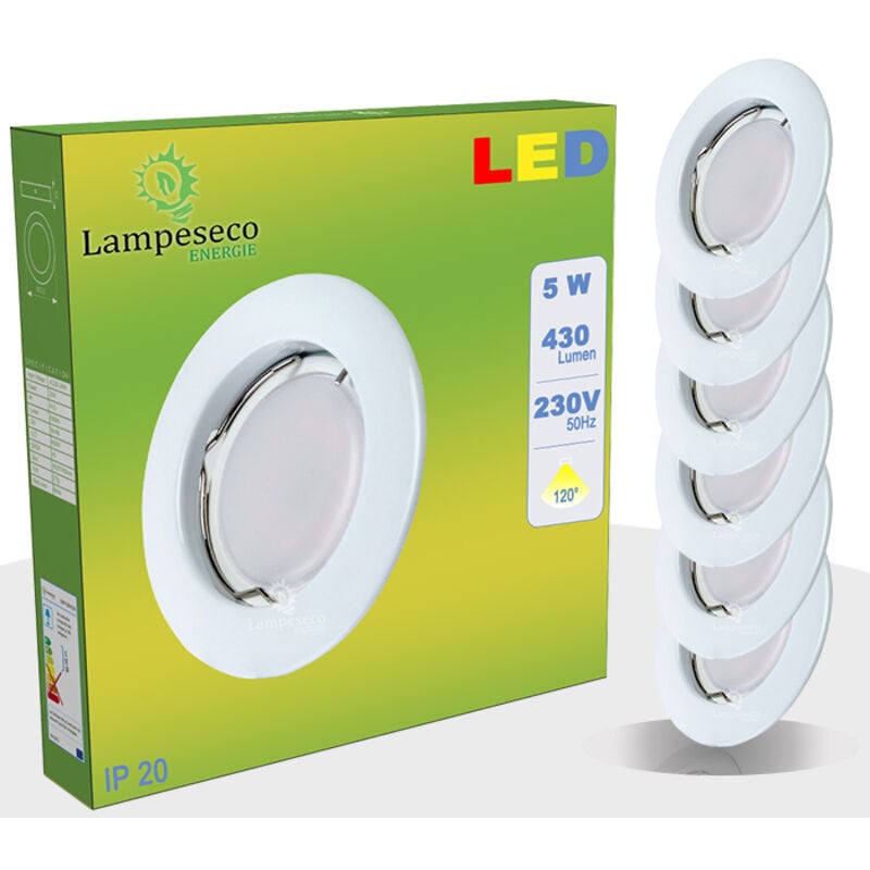 Lot de 8 Spot Led Encastrable Complete Blanc Lumière Blanc Chaud 5W eq.50W ref.267