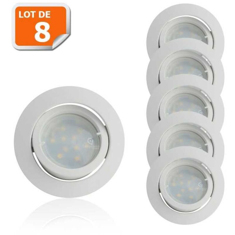 Lampesecoenergie - Lot de 8 Spot Led Encastrable Complete Blanc Orientable lumière Blanc Chaud eq. 50W ref.193