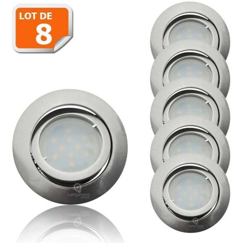 Lampesecoenergie - Lot de 8 Spot Led Encastrable Complete Satin Orientable lumière Blanc Chaud eq. 50W ref.209