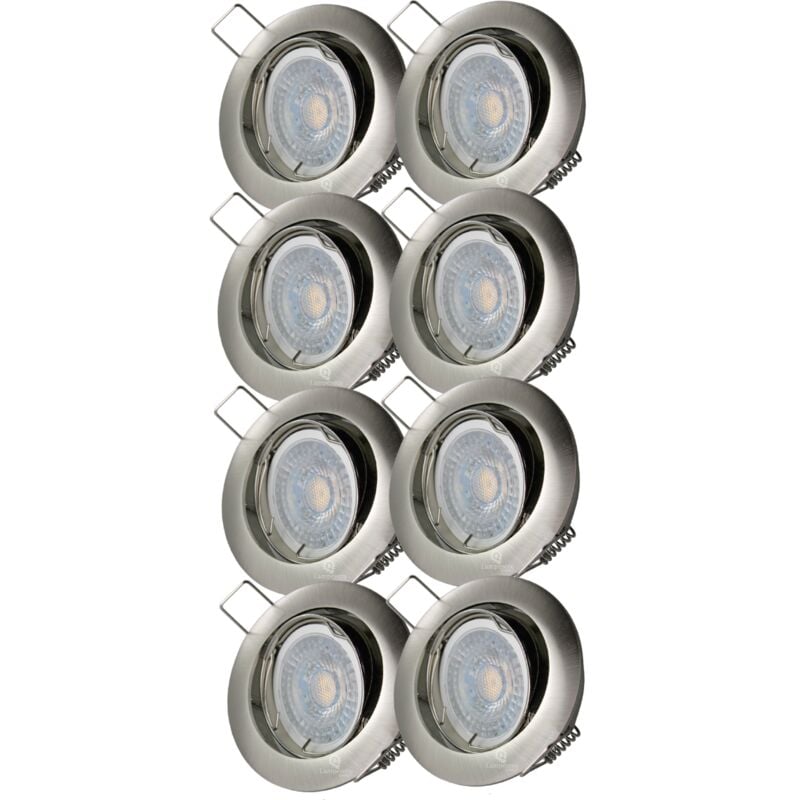 Lampesecoenergie - Lot de 8 Spot led orientable alu brossé 230v 7w 38° blanc chaud