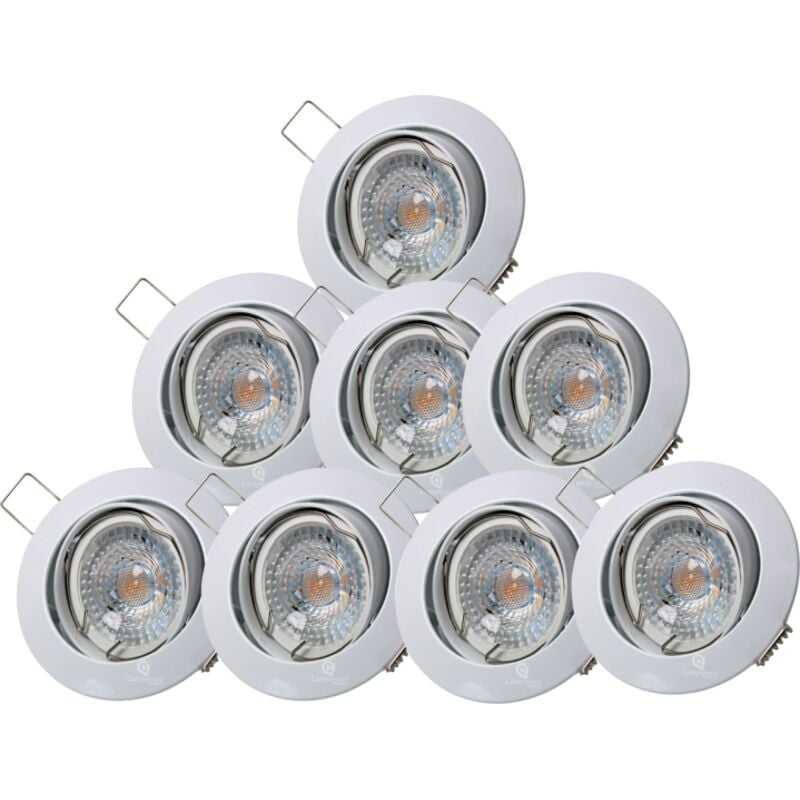 Lampesecoenergie - Lot de 8 Spot led ronde blanc orientable 38° blanc chaud