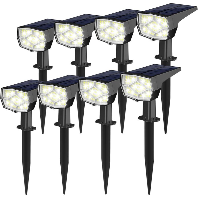 Lot de 8 Spot Solaire Exterieur, 64 LED 3 Modes Lampe Solaire Exterieur Jardin, IP65 Étanche Projecteur Solaire Exterieur Pour Jardin, Cour, Allée,