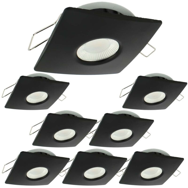 Arum Lighting - Lot de 8 Spots Encastrables led 8W milan cct IP65 IK07 Collerette Carrée Noire avec Transformateur Dimmable