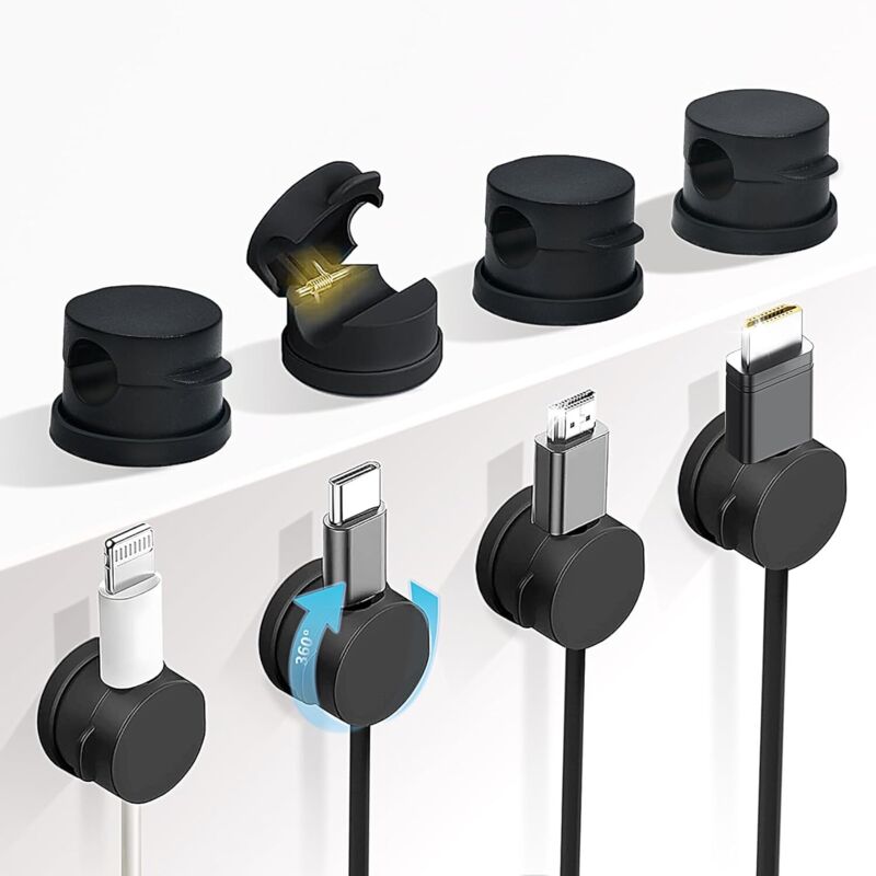 Lot de 8 supports de câbles rotatifs à 360°, organisateur de cordons à ressort, gestion du rangement des fils de bureau, support adhésif de câble de