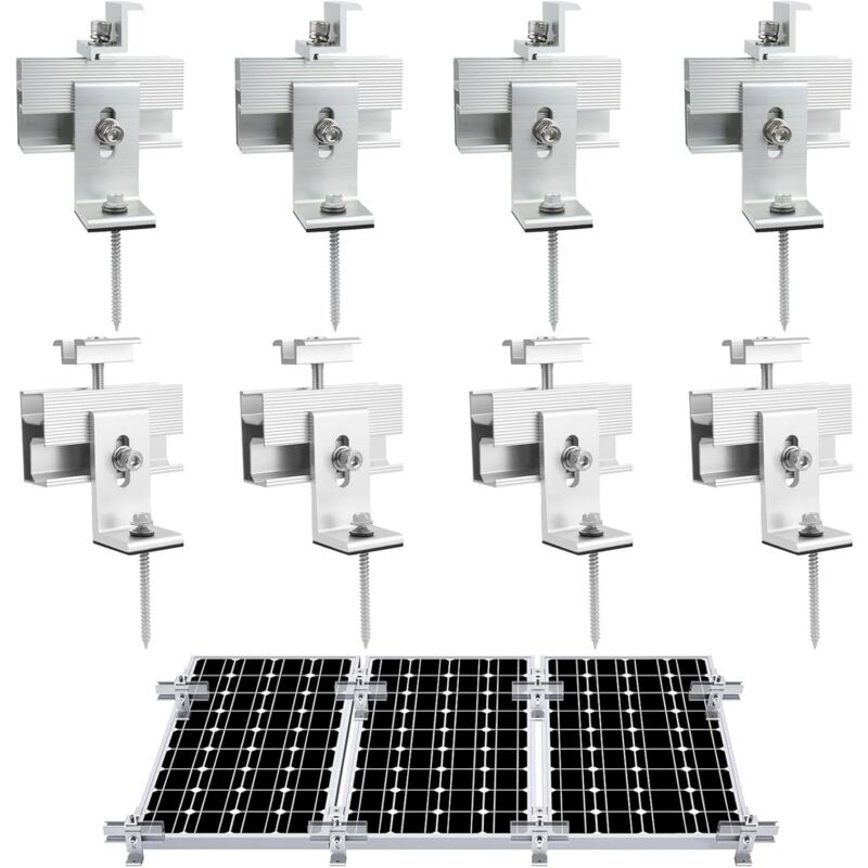Lot de 8 supports de panneau solaire en aluminium pour 3 panneaux solaires, mini rail de montage, support Z et 2 pinces centrales pour le montage de