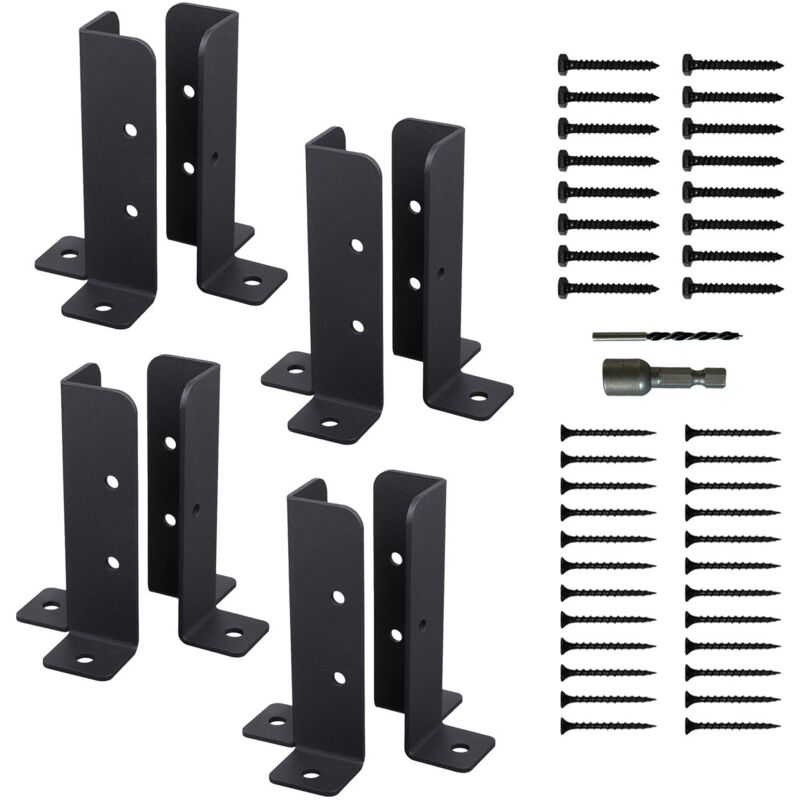 Lot de 8 supports de poteau de clôture, base de poteau de clôture réglable avec vis, support de poteau de clôture épais noir, piquets en bois,