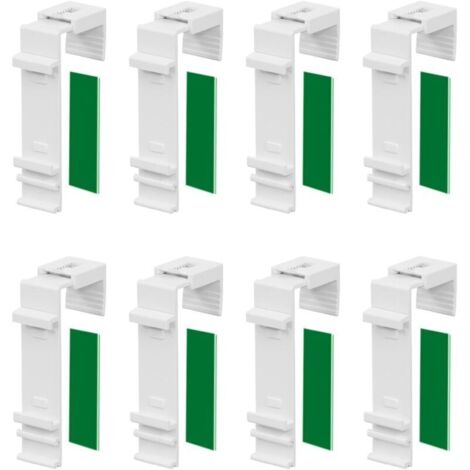 Lot de 8 supports de serrage longs pour store double Klemmfix à fixer et à coller sans perçage comme accessoire ou pièce de rechange pour la suspension à la fenêtre en PVC, porte de balcon