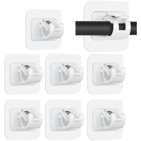 Lot de 8 Supports de Tringle à Rideau Autocollant - Sans Perçage & Sans Clou - Support Mural Adaptable pour Maison, Salle de Bain, Cuisine & Hôtel