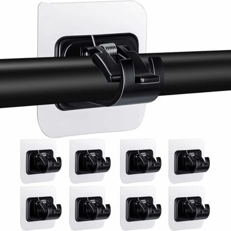Lot de 8 supports de tringle à rideau tige sans forage support de barre auto-adhésif transparent,Noir