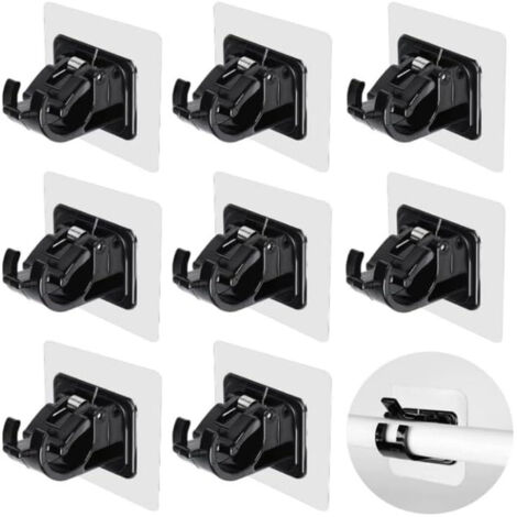 Lot de 8 supports de tringle à rideau tige sans forage support de barre auto-adhésif transparent,Noir , support tringle rideaux sans percage,accroche rideau sans percage - OUYLAF