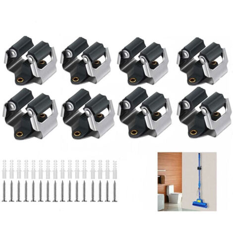Lot de 8 Supports Muraux pour Rangement Balai Serpillière Outils Jardin Noir
