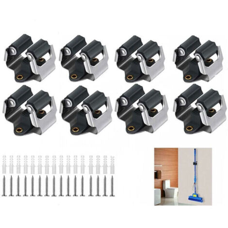 Lot de 8 Supports Muraux pour Serpillière, Balai et Outils de Jardin – Noir